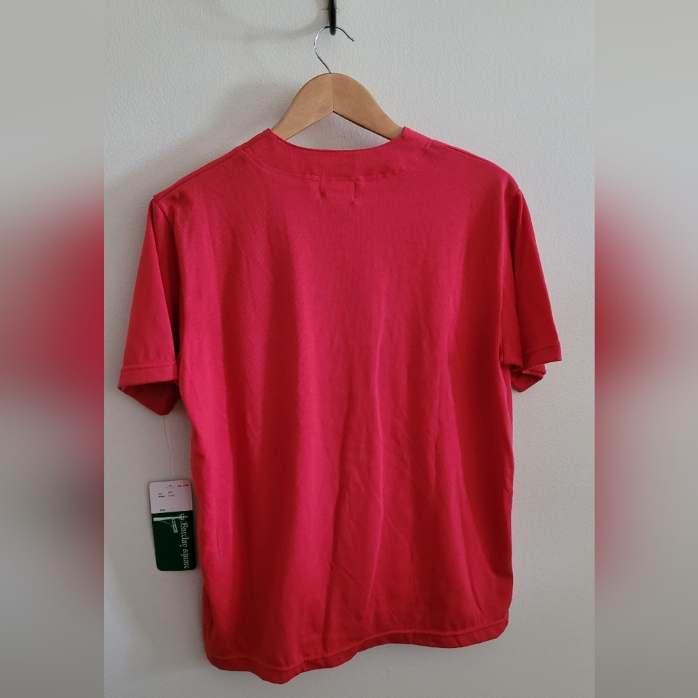 Vintage 3 Button Mock Neck Cotton Blend Top, Women's L, Tomato Red - Picture 7 of 9